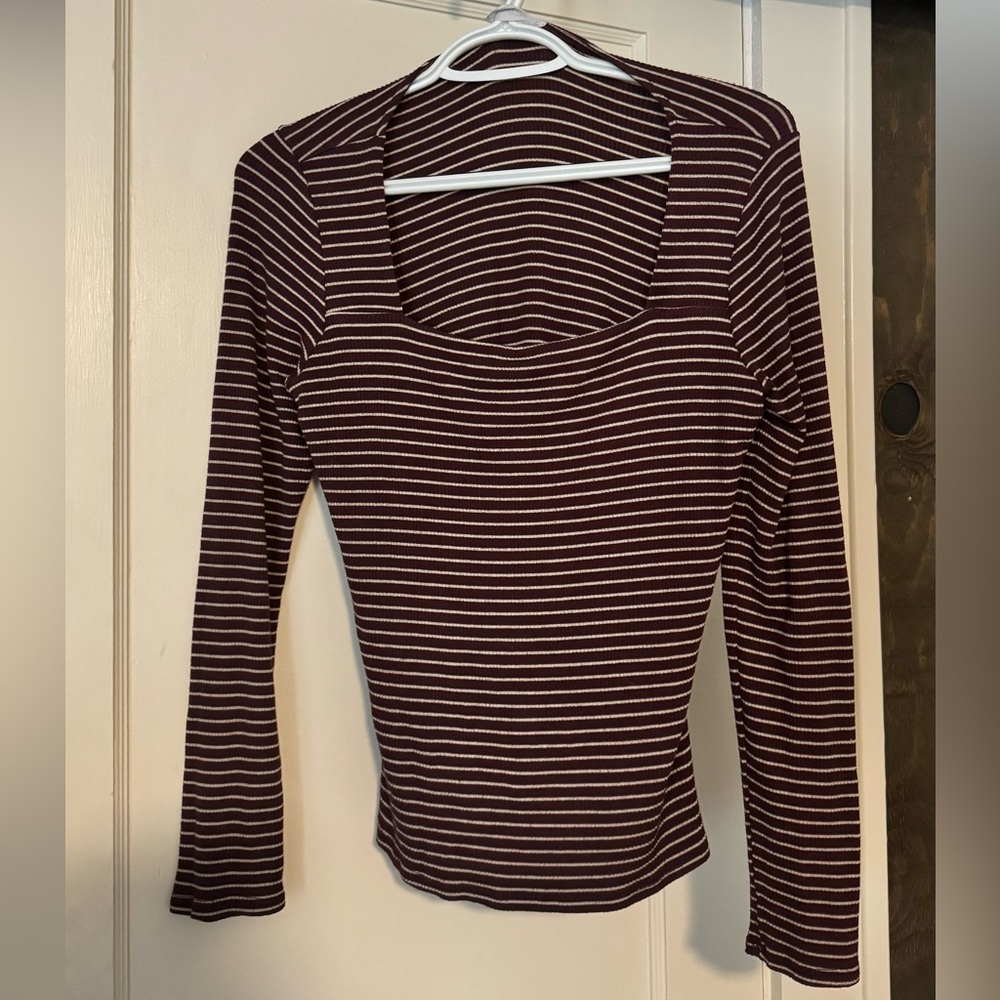 Maroon stripped long sleeve shirt, size medium.